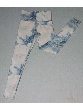 Terez Natural Marble high Rise Leggings Womens Size Small Blue And White...